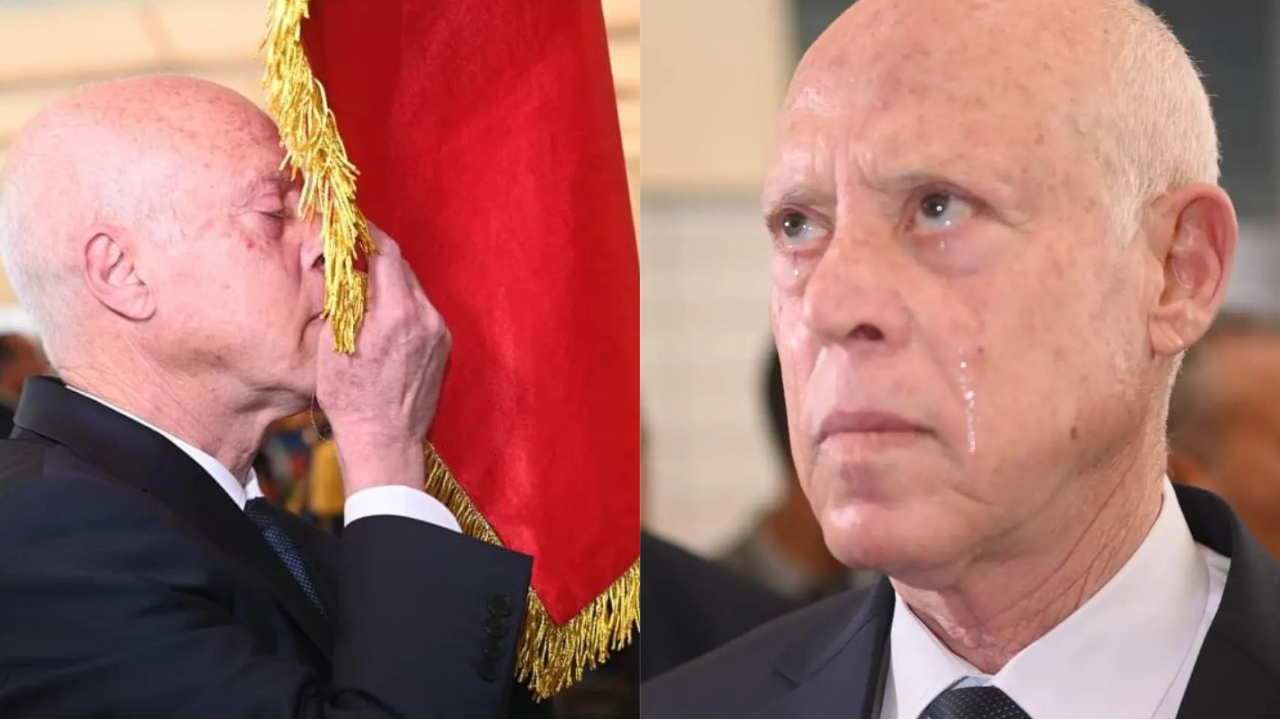 قيس سعيد يبكي بعد منع رفع علم تونس و يقوم برفعه بنفسه
